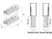 S-2441-08-C Бутылочница 200, Starax, 2-х ярусная, направляющие Blum Tandem, выдвижение 7/8, (151х475х495), левая, хром