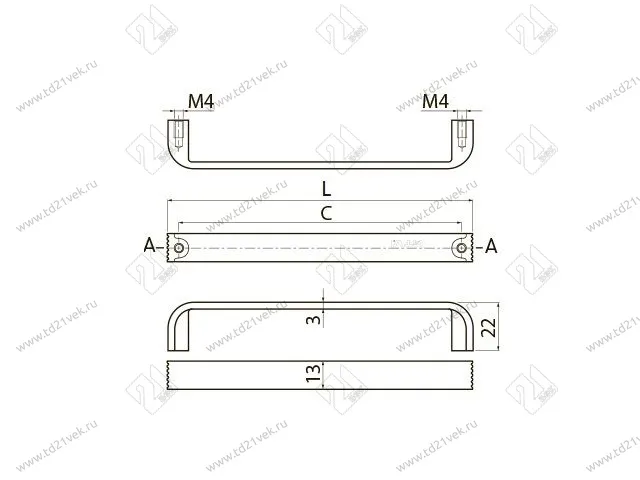 UZ-VETA-128-05 Ручка мебельная VETA C=128 мм - Collection Shape Art. мат.хром <25> 2