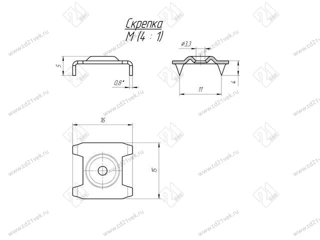Скрепка 15х16х0,5мм, цинк <5000> 2