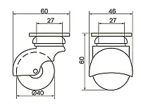 Опора колесная 202 шаровая малая нагрузка - 35 кг d=40, h=60 <100/300>