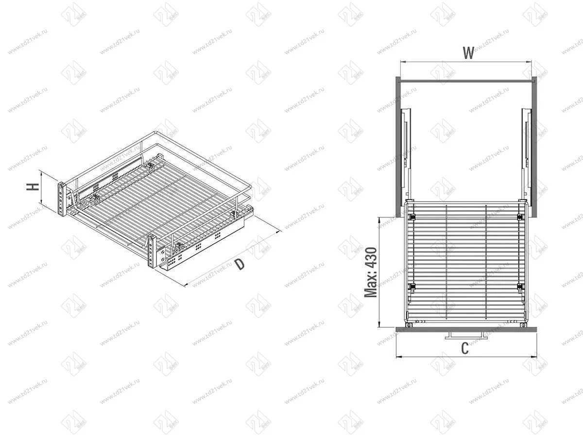 S-2343-A Выдвижная корзина с фасадным креплением в базу 450 мм, Starax, направляющие Blum Tandem, (410-430х500х160 мм) 3