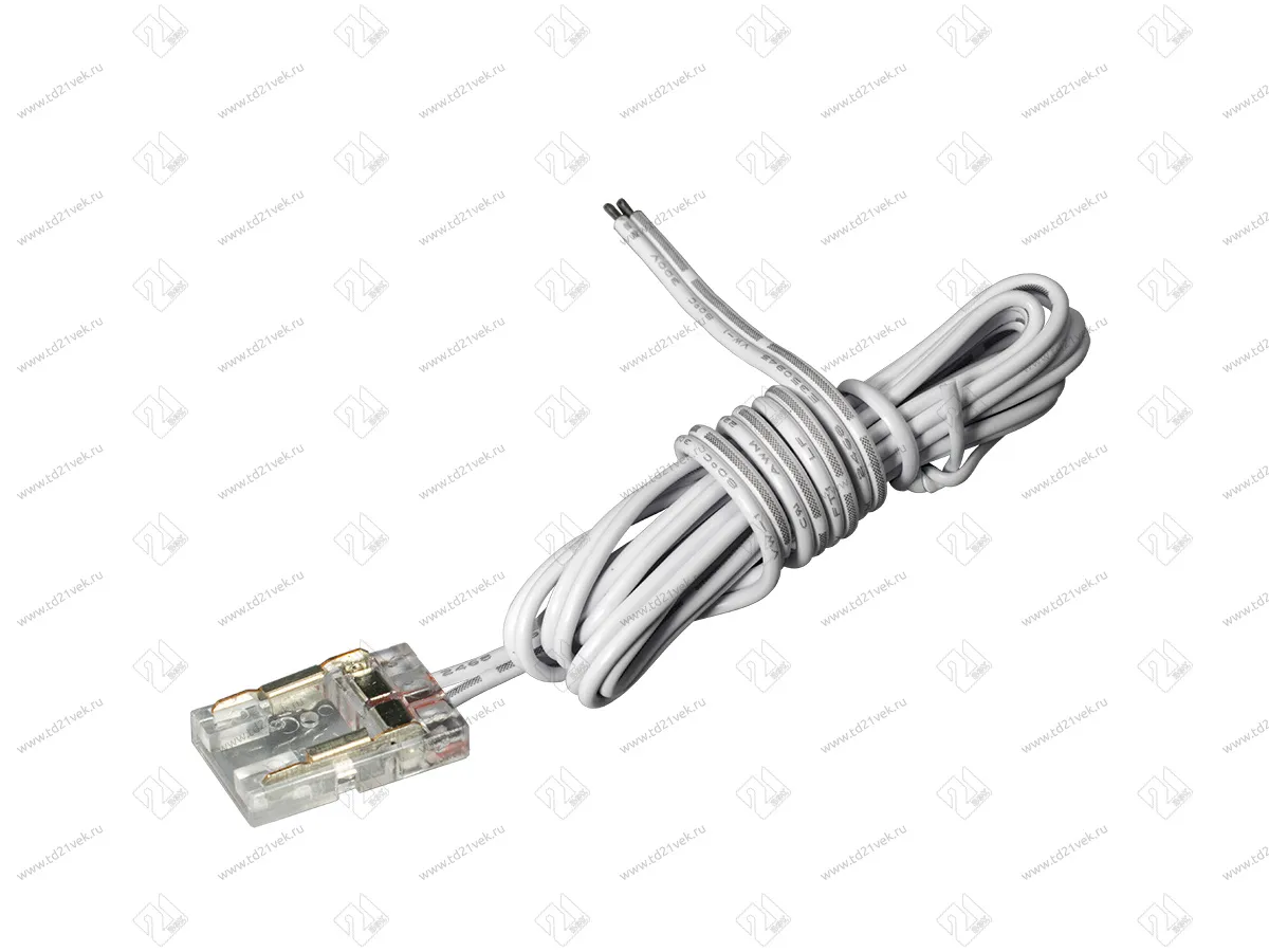 15.800.00.051 Провод питания с прозрачным коннектором для одноцветных лент 8мм, L=100см, 2х0,5мм кв., с прозрачным коннектором, под опрессовку, белый 1