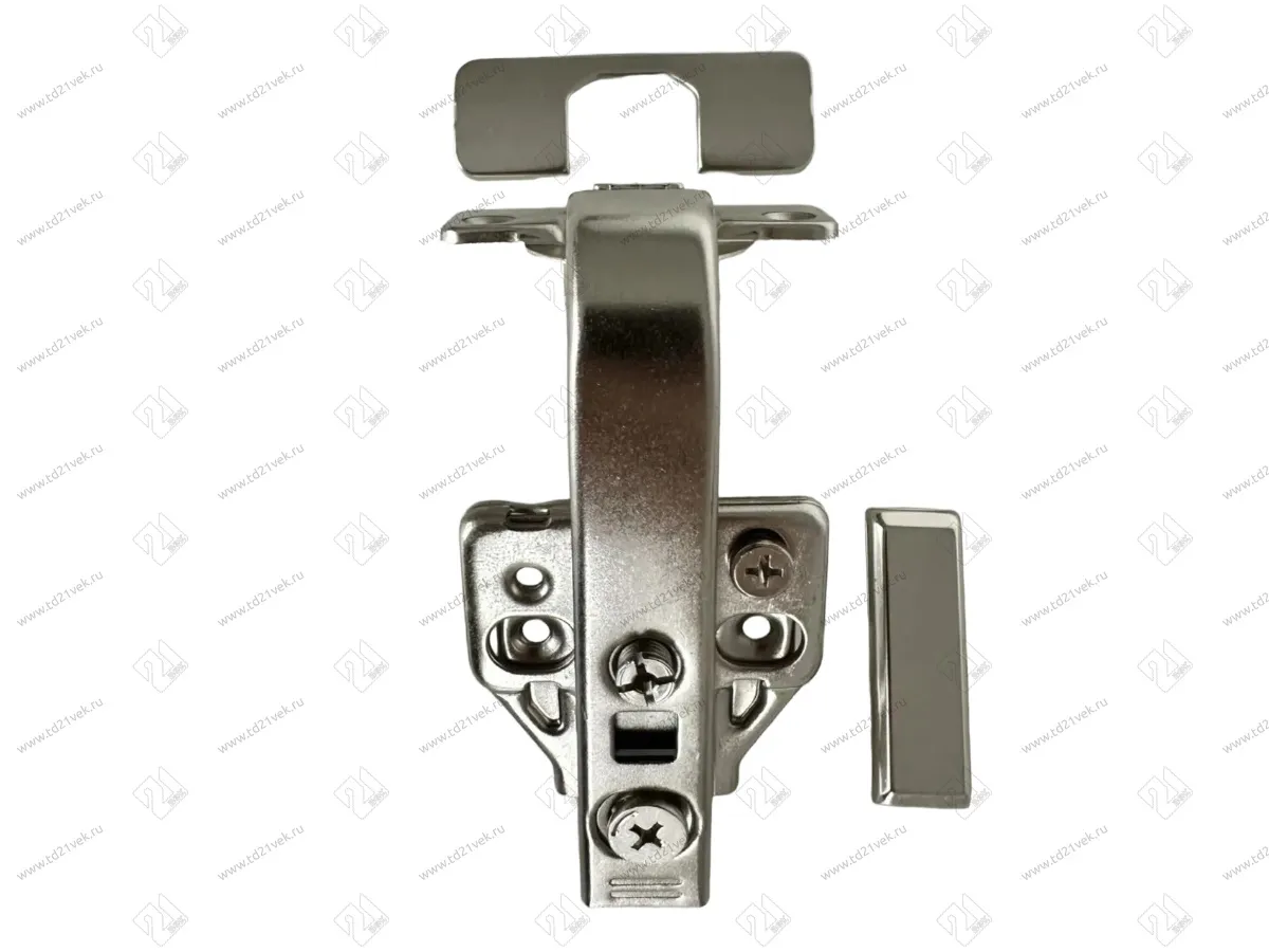 Петля угловая 90°, 48мм, планка Н=2, 3D, CLIP-ON, 2 накладки+4 самореза, с доводчиком, никель 2