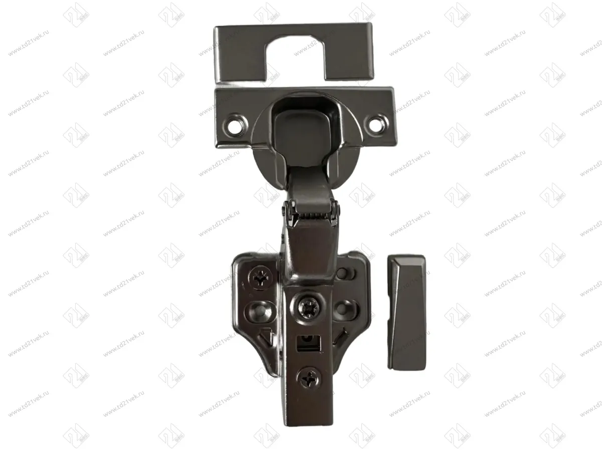 Петля вкладная 16мм (16-25мм) 48мм, рег.6-7мм, планка Н=2, 3D, CLIP-ON, 2 накладки+4 самореза, с доводчиком, титан 2