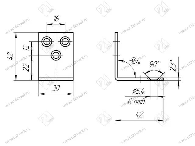 Уголок 30х42 (42х42х30), цинк (50/100) <200> 2