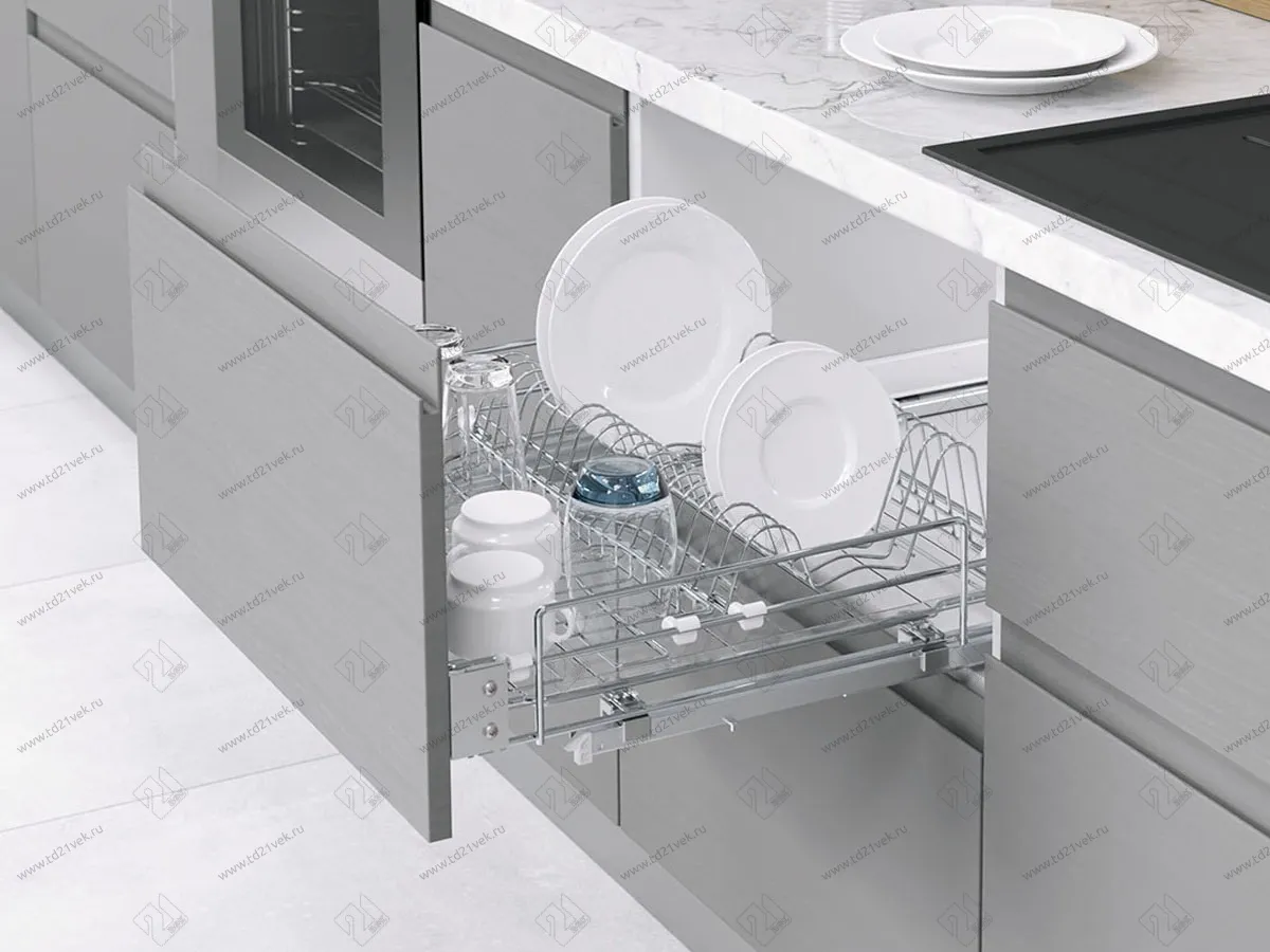 S-2031-C Сушка для посуды выдвижная в нижнюю базу 600 мм, Starax, направляющие Blum Tandem, с доводчиком, (560-580х520х185 мм), хром 1