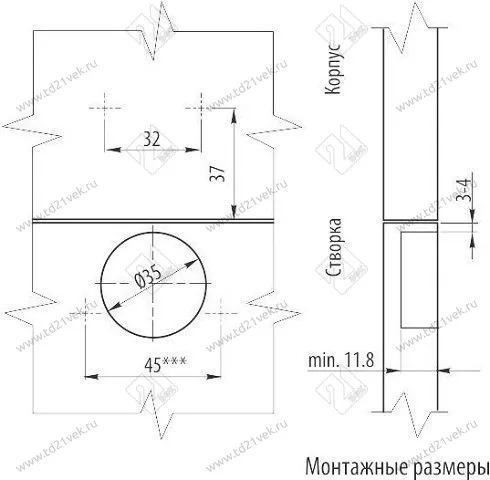 ZP-BICN080BE петля полунакладная o35 с ответной планкой h=0 без еврошурупа, сверление - 45мм <250> 2