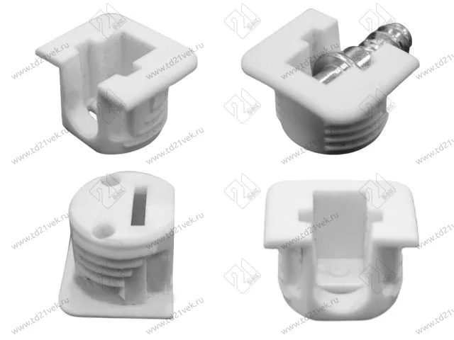 Полкодержатель врезной d15мм (белый) + шток-евровинт, для деревянных полок Флиппер 2