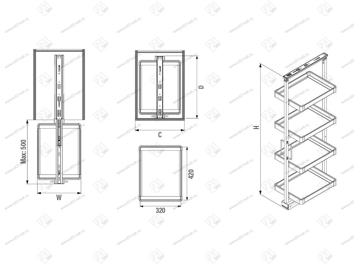 S-6801-Колонна для гардеробных в базу 400 мм, Starax, (340х510х1400-1600 мм), антрацит 5