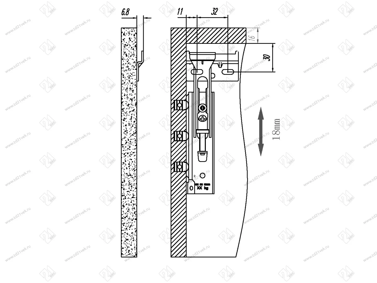 Навес скрытый для шкафа L+R до 120 кг (для верхней базы) цинк, Р4818 4