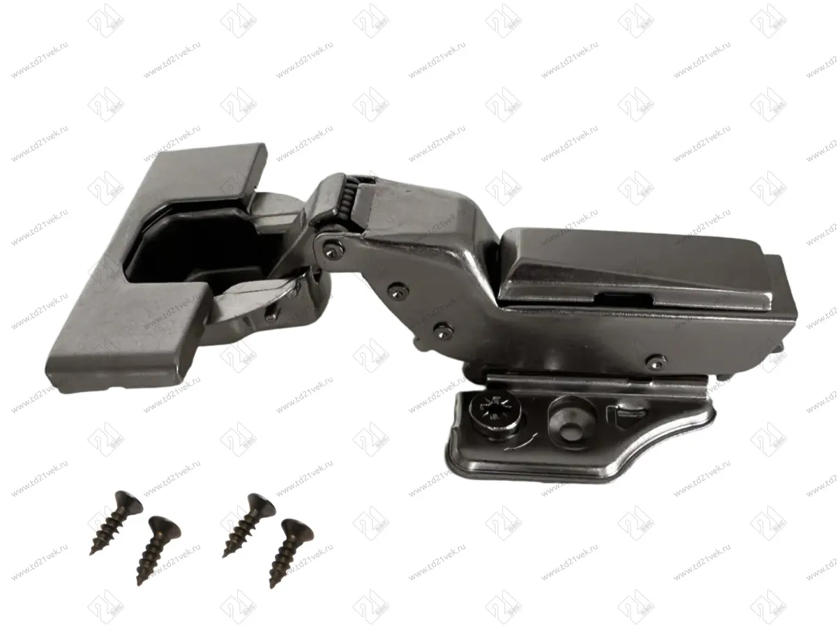 Петля вкладная 16мм (16-25мм) 48мм, рег.6-7мм, планка Н=2, 3D, CLIP-ON, 2 накладки+4 самореза, с доводчиком, титан 1