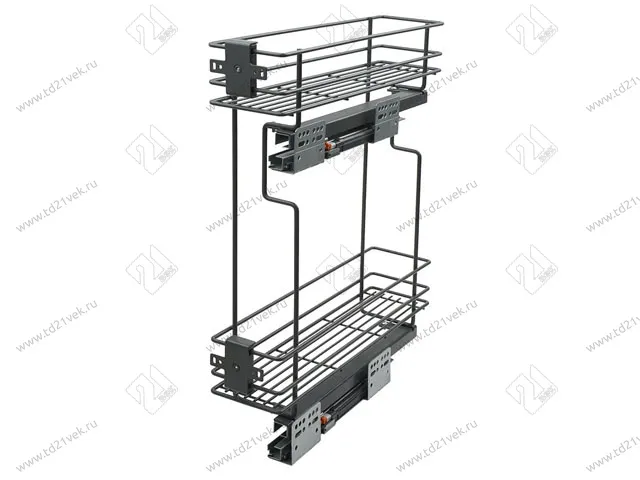 Бутылочница 150 правая (448х108х535мм) на скрытых направляющих с доводчиком, антрацит/ двухуровневая корзина 2