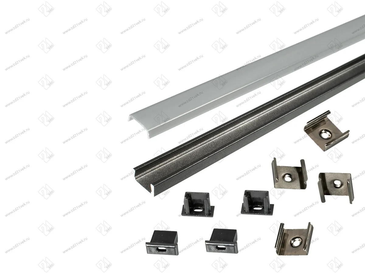 17.800.00.443 / 19.143.39.785 Профиль алюминиевый КСС 1506W ЧЕРНЫЙ, наклад, 2м, диффузор плоский полуматовый, 4 клипсы, 4 заглушки с отверстием чёрные. 1