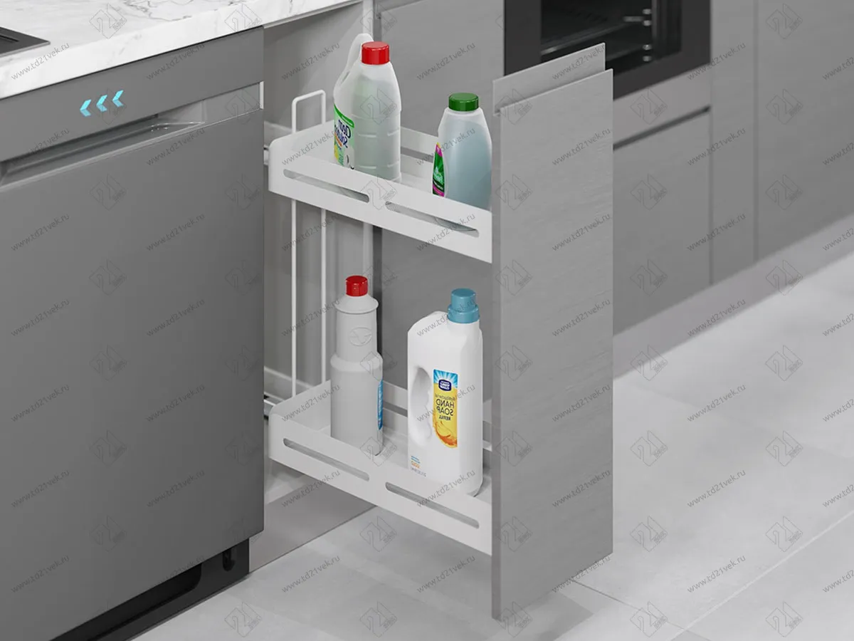 S-2444-UB-W Бутылочница Starax Unique Box, 2-х.ярусная, шир. 250 (203х475х525) направляющие Blum Tandem, выдвижение полное, правая, белая 1