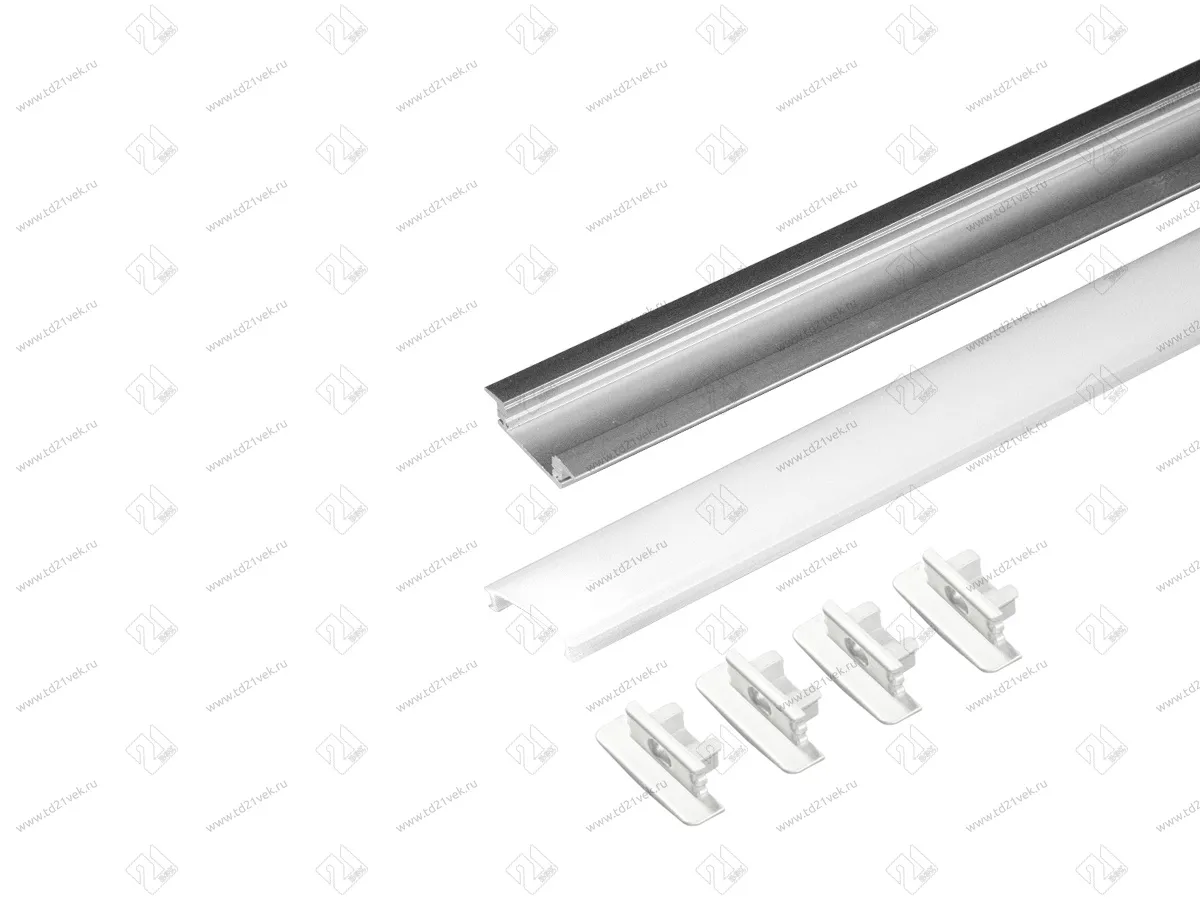 17.800.00.393 Профиль алюминиевый 2507W-01 врезной, L=2м, диффузор полуматовый, 4 заглушки. 1