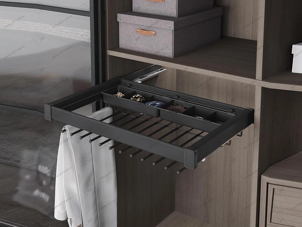 S-6711-A Брючница с органайзером для аксессуаров в базу 600 мм, Starax, (560-590х475х125 мм), направляющие Blum Tandem, антрацит 1