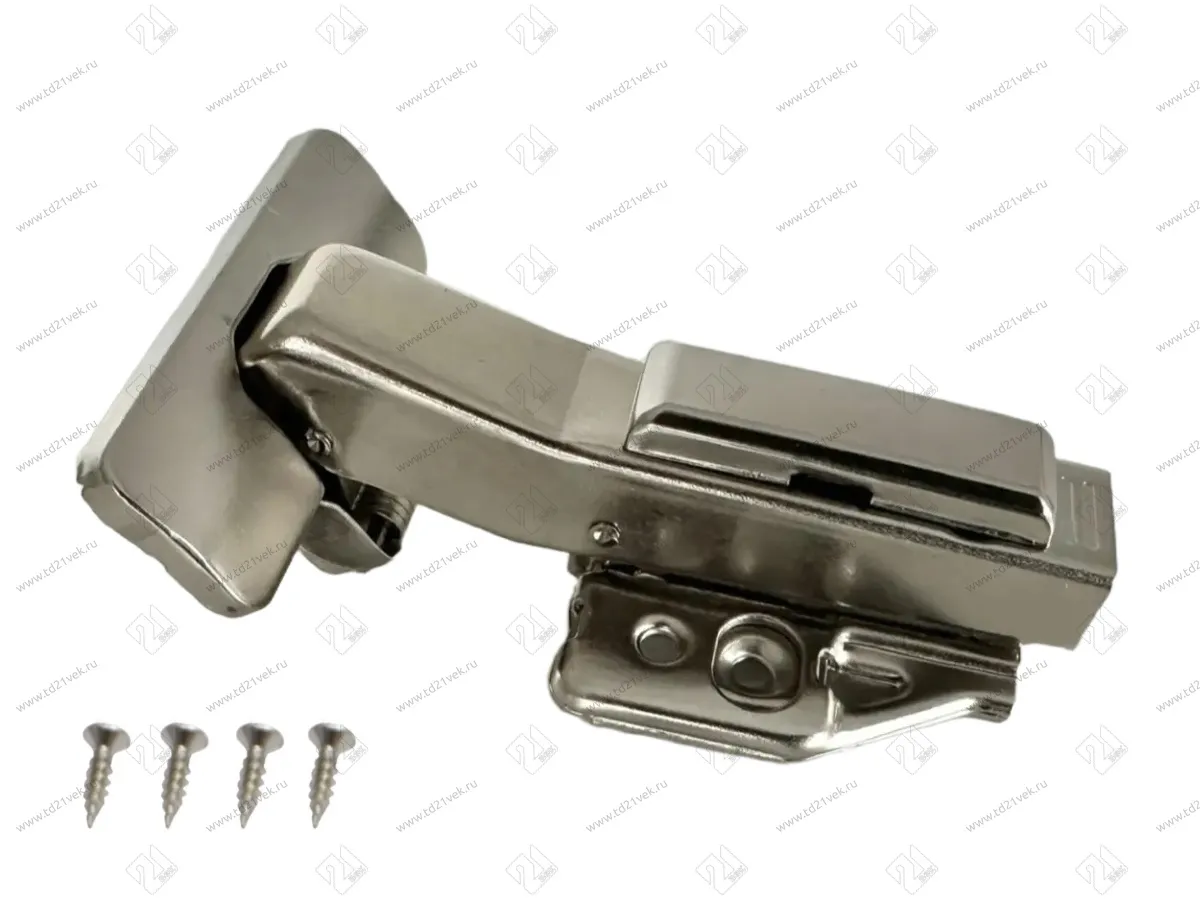 Петля угловая +45°, 48мм, планка Н=2, 3D, CLIP-ON, 2 накладки+4 самореза, с доводчиком, никель 1