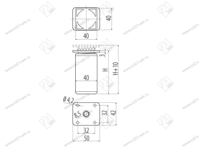 NM-DAK27-100 Опора GTV,квадратная  40x40, dakp-27 100мм, (00153), алюминий  <100> 2