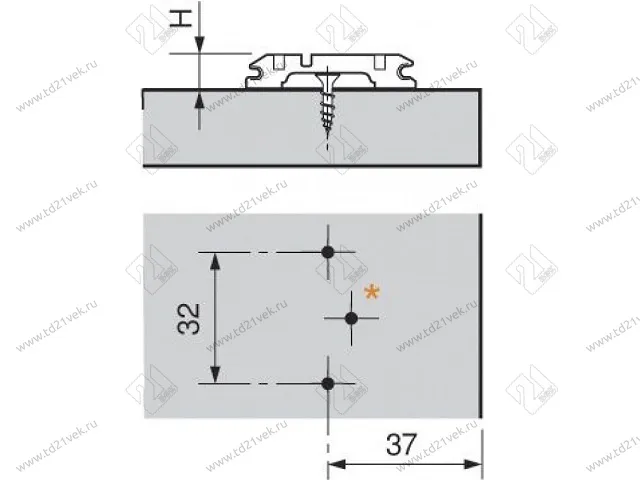 173L6100  MPL V500NI Планка ответная BLUMCLIP(крест.) H=0мм (под саморез)<500> 2