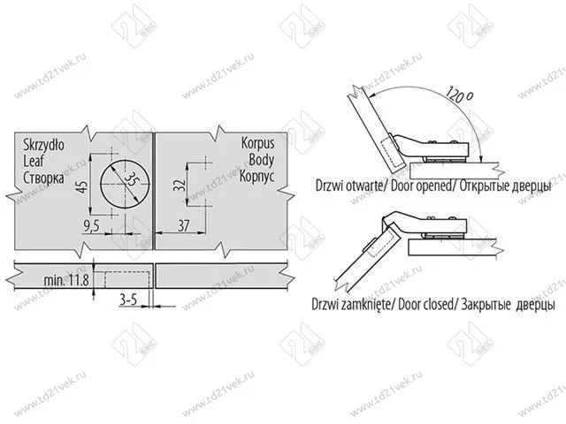 ZM-HCKT30-BE-S Петля гидравл-ая, угловая 30 CL накладная GTV без евро,с отв.пл.,45/35мм,Н0 сталь,<100> 2