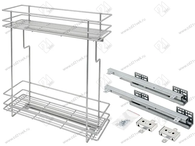 Бутылочница 200 правая (448х154х535мм) на скрытых направляющих с доводчиком, хром крашенный / двухуровневая корзина 1