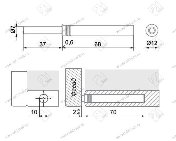 AMF14/GR Упор-защелка фасада c толкателем push-to-open, скр крепления серый <100> 2