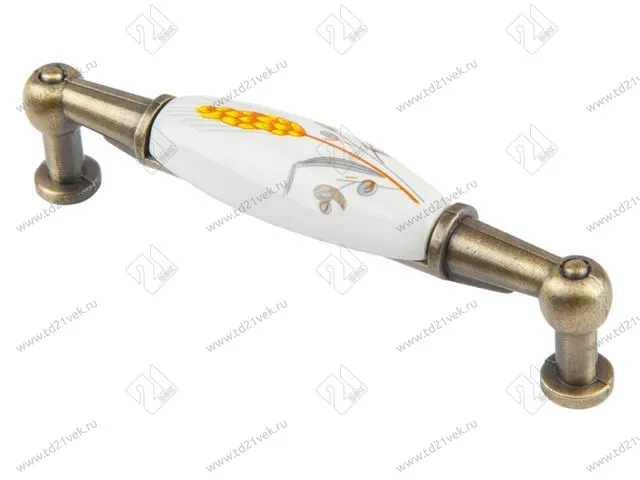 SF01-02-96 BA Ручка-скоба с фарфором "Колосок", 96 мм бронза <60> 1