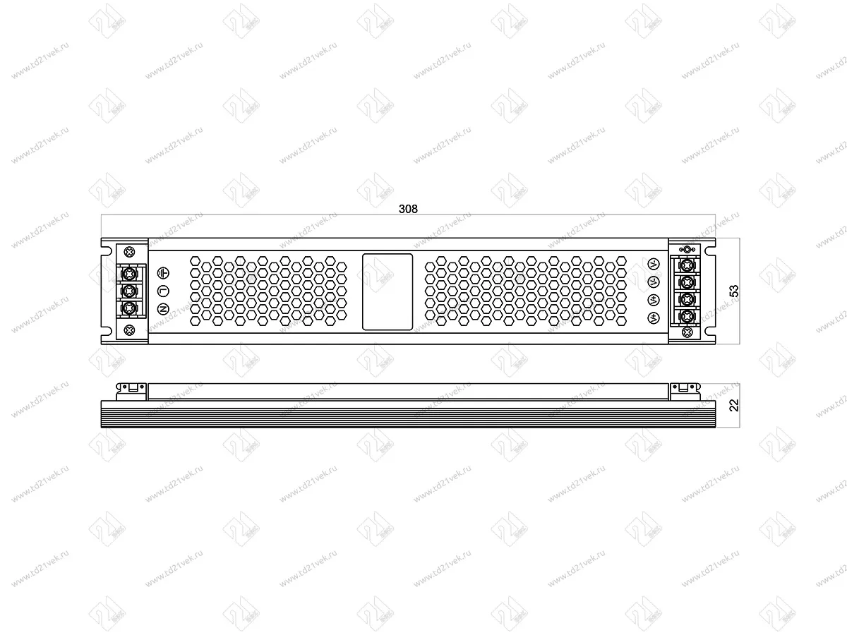 06.800.01.363 Блок питания стаб. напр. для LED, плоский, 220VAC/12VDC, max 200Вт, IP20, с защитой от КЗ и перегрузки, алюминевый корпус,  306х53х22мм 2