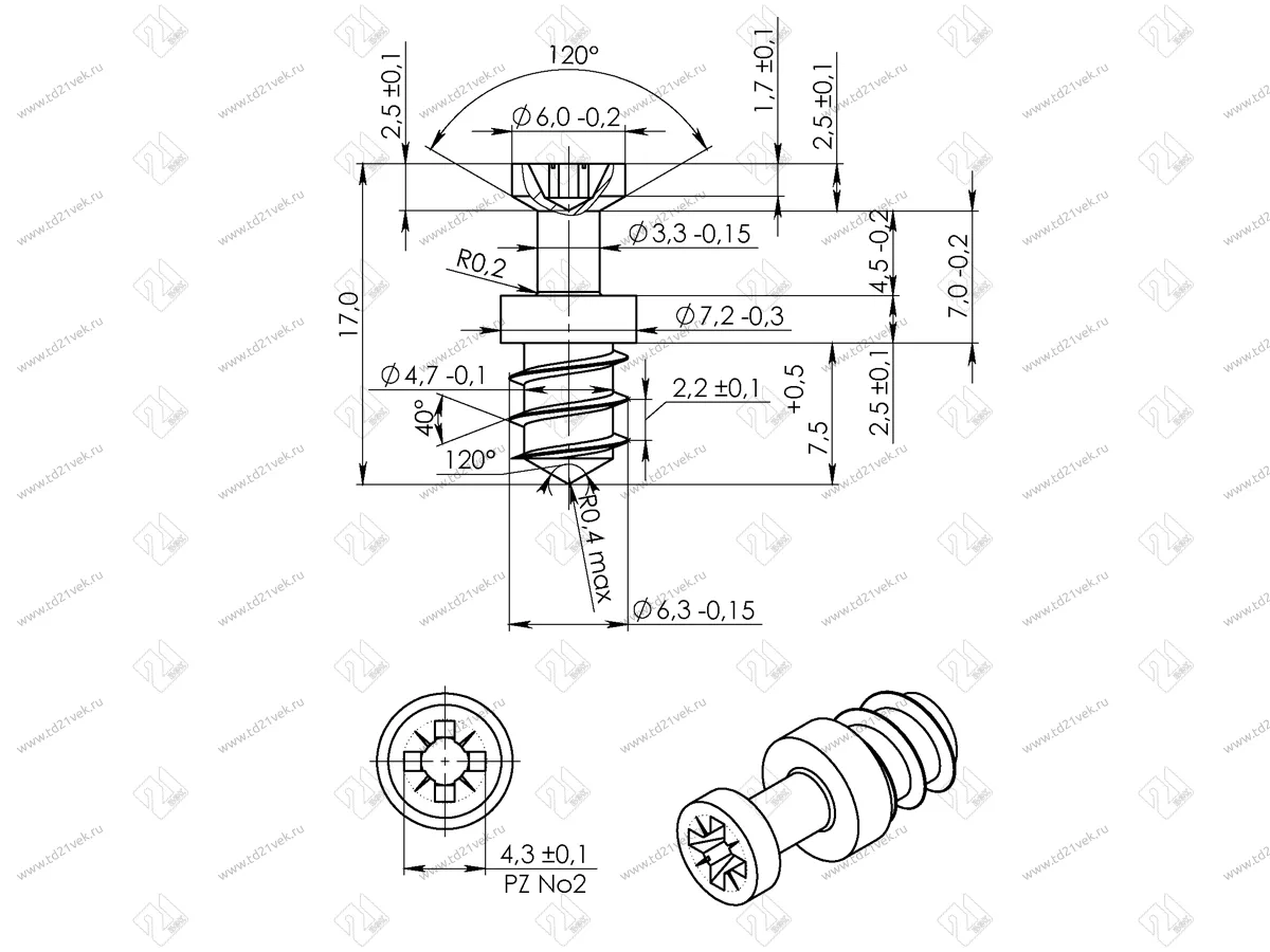 RED Винт для стяжки c эксцентриком, d6х7.5мм, саморез цинк 3
