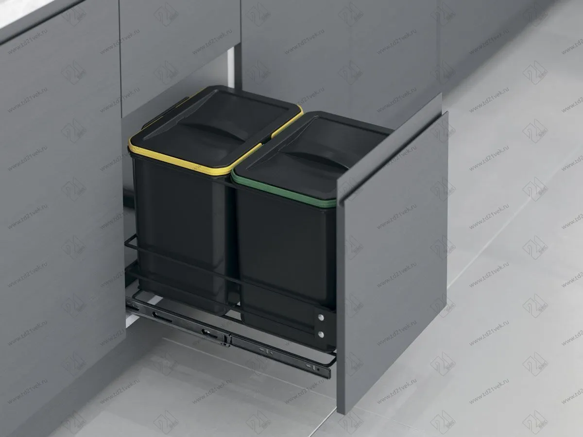 S-2582-A Мусорное ведро Starax 16+16л. шир. 400, с фас.крепл (340x485x385)<1> Антрацит 1