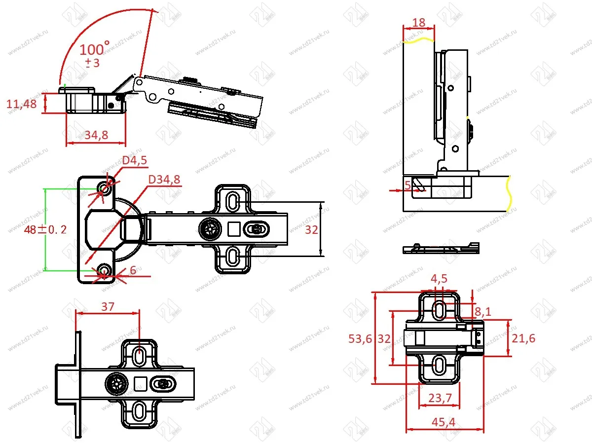 Петля с доводчиком накладная Clip-on, 0мм, H=2мм 3
