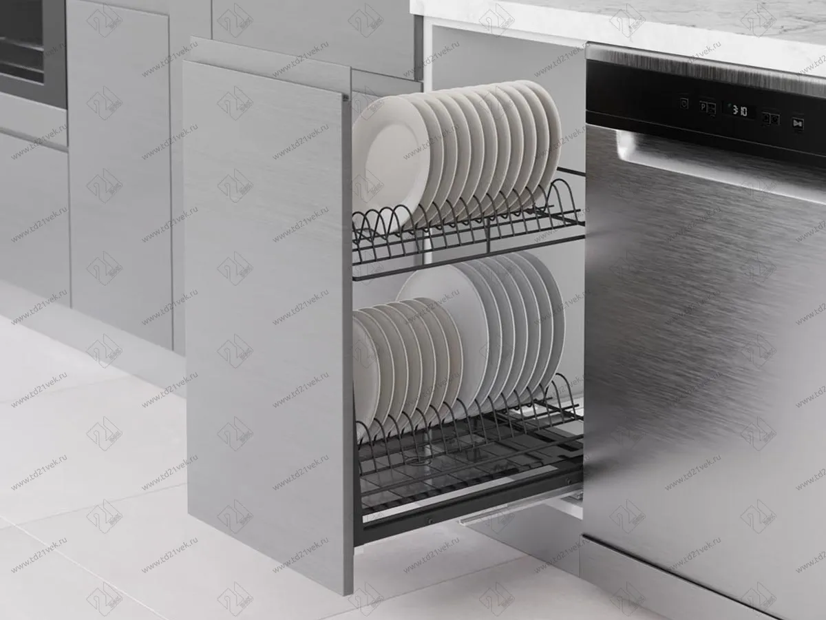 S-2113-А Сушка для посуды выдвижная в нижнюю базу 450 мм, Starax, 2-хуровневая, направляющие шариковые, с доводчиком, (408x520x490 мм), антрацит 1