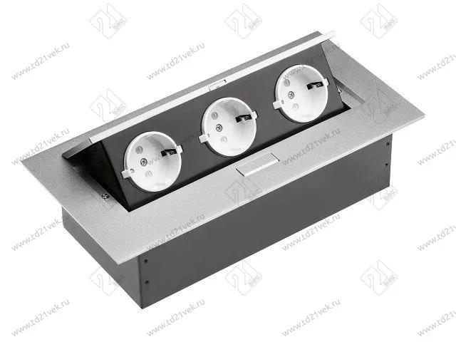 AE-PB03GS-53 Удлинитель для офиса (3 гнезда Шуко), мат.хром 1