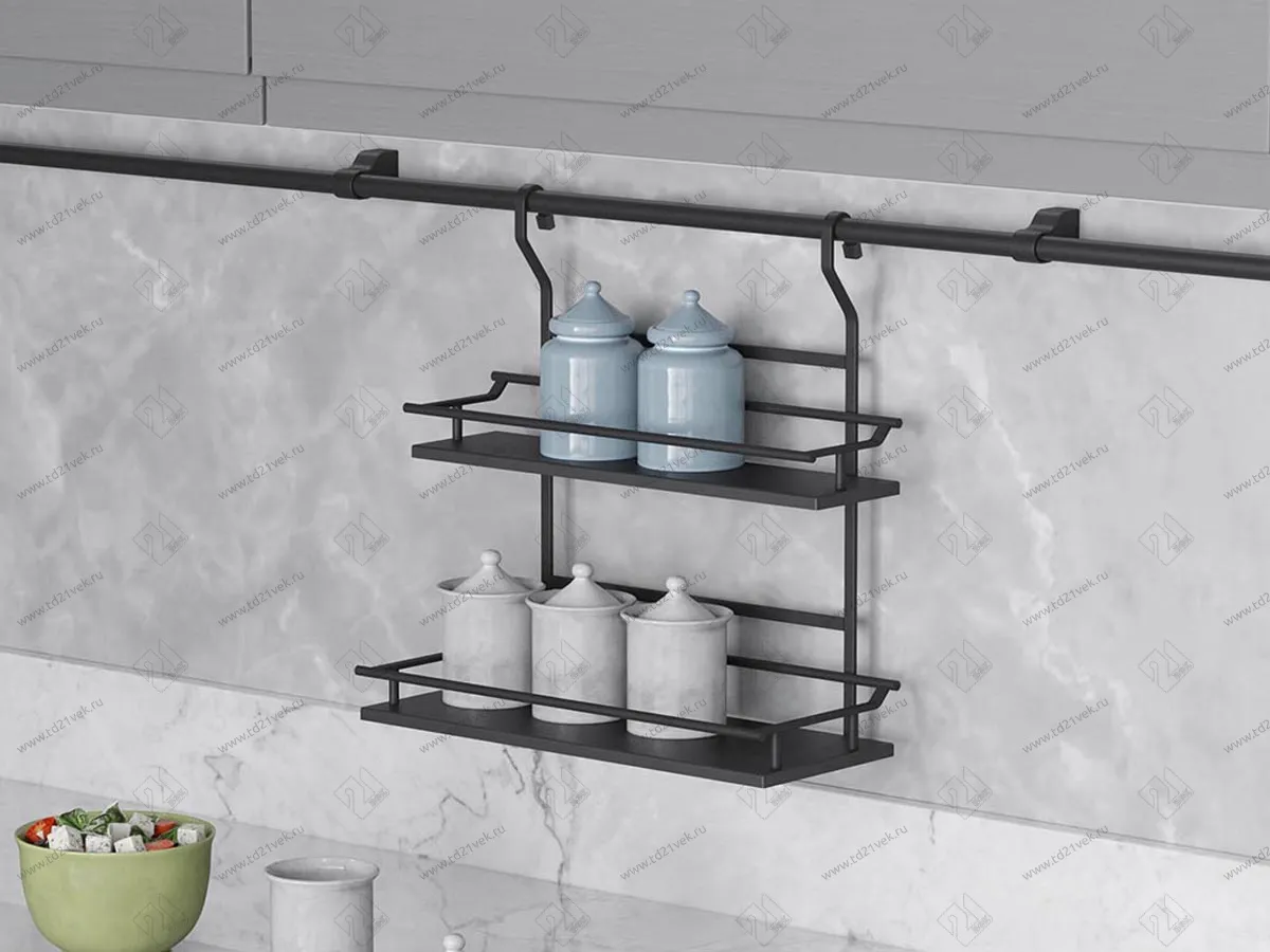 S-4127-A Полка для специй, Starax, деревянное дно, 2-х уровневая, (350х165х360 мм), антрацит 1