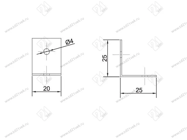Уголок 25х25х20 И  оцинк. 2 отверстия (50/100) <1000> 2