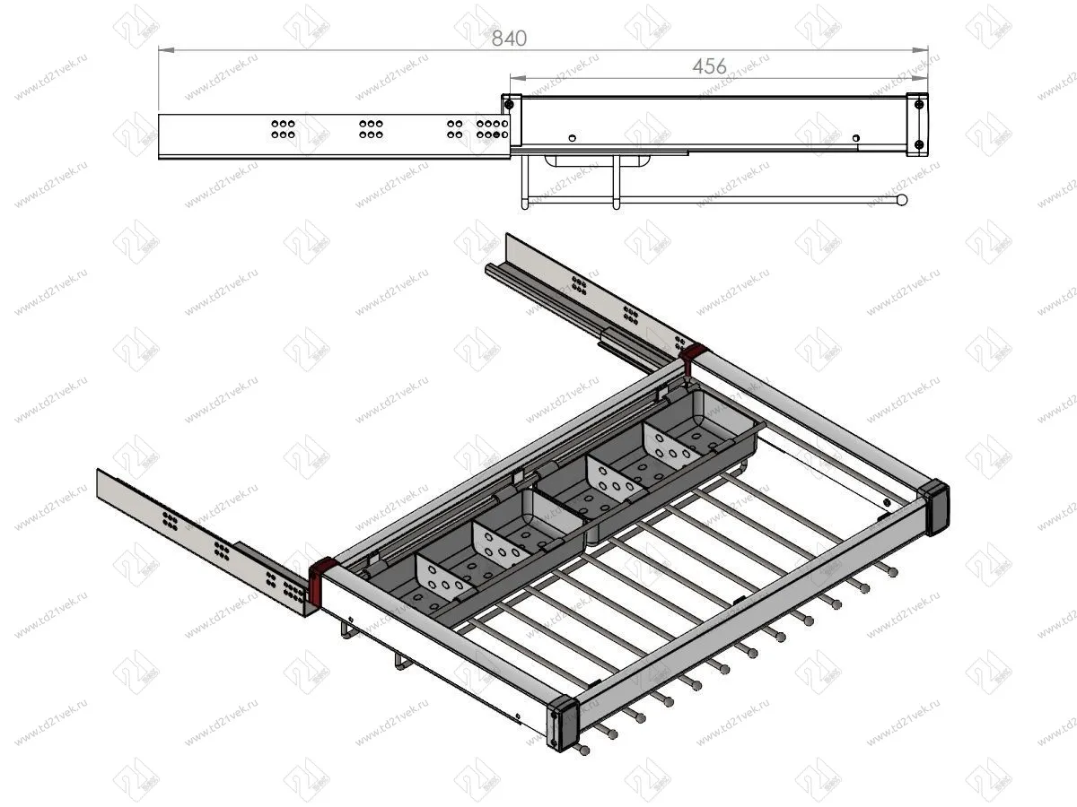 S-6713-W Брючница с органайзером для аксессуаров в базу 800 мм, Starax, (760-790х475х125 мм), направляющие Blum Tandem, белая 4