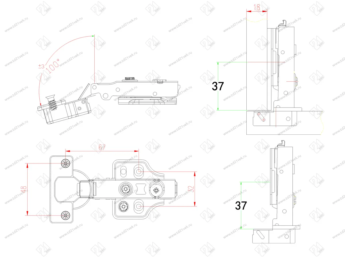 Петля 3D накладная 0мм, с планкой H=2мм, CLIP, c доводчиком, никель 3
