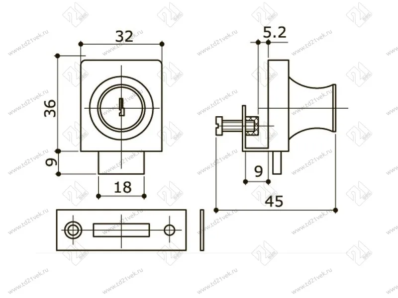 Замок №407(804) квадратный для одной стекл. двери <12/240> 2