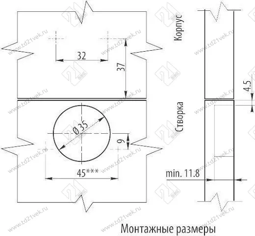 ZP-BICN090BE петля накладная D=35 с ответной планкой h=0 без еврошурупа, сверление - 45мм,  <250> 3