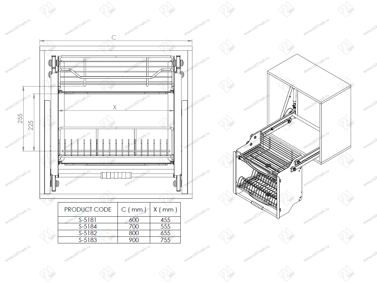 S-5183-C Выдвижная сушка для посуды в базу 900 мм, Starax, (864x300x550 мм), хром 4