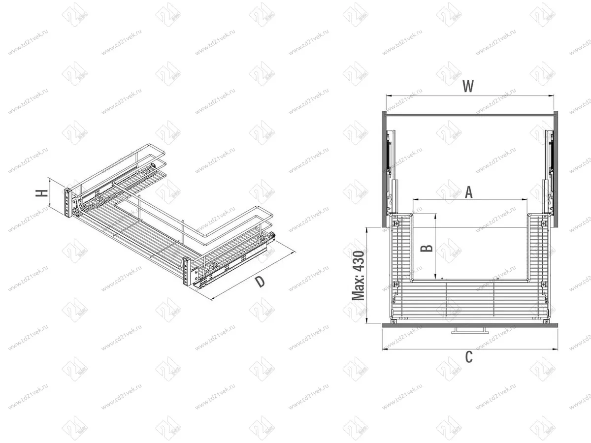 S-2354-A Корзина Starax шир. 900 под мойку с фасадным креплением (850-870x502х165) тандем BLUM <1> 3
