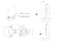 Петля 3D накладная 0мм, с планкой H=2мм, CLIP, c доводчиком, черный