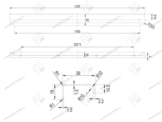 RT110SC.1/000/1200 Ручка торцевая 1056 мм сатиновый хром <20> 3