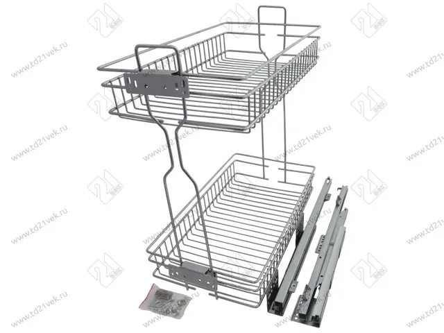 Бутылочница для кухни 300 правая, на скрытых направляющих с доводчиком / двухуровневая корзина 1