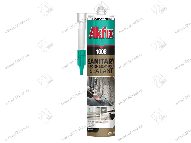 Akfix 100S Санитарный силикон, 280 мл, прозрачный 1