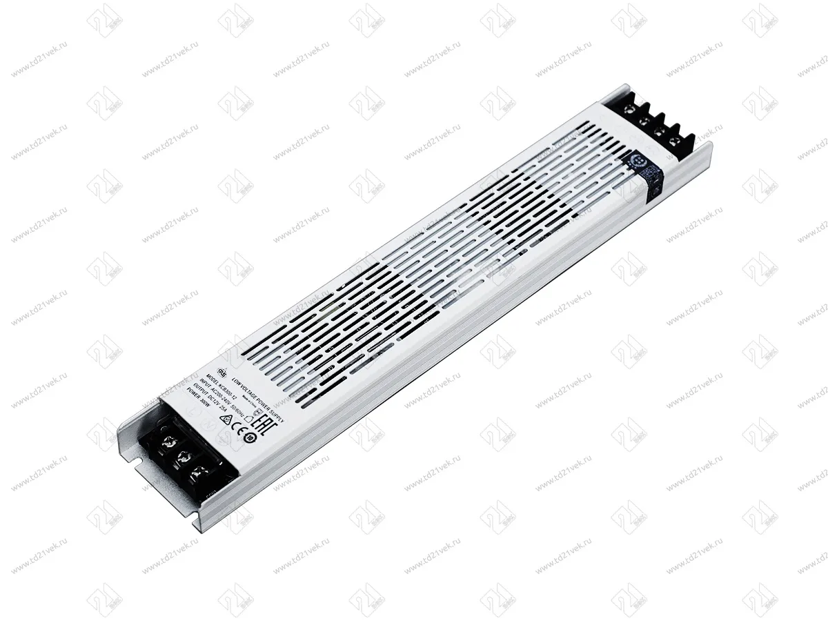 06.800.01.373 Блок питания стаб. напр. для LED, плоский, 220VAC/12VDC, (max 150Вт), IP20, с защитой от КЗ, алюминевый корпус. белый, 312х53х22мм 1