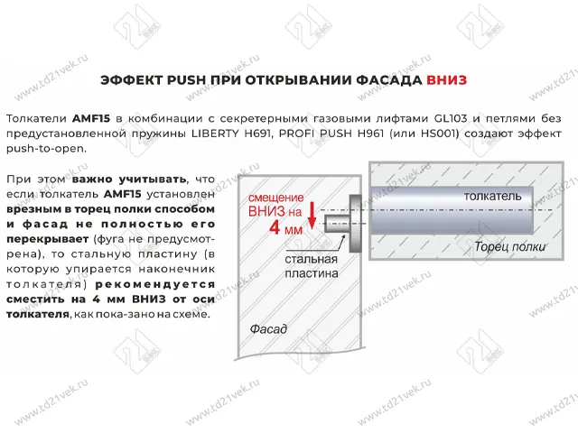 AMF15/W Упор-защелка фасада c толкателем и магнит. наконечником push-to-open,скр крепл. белый <100> 3