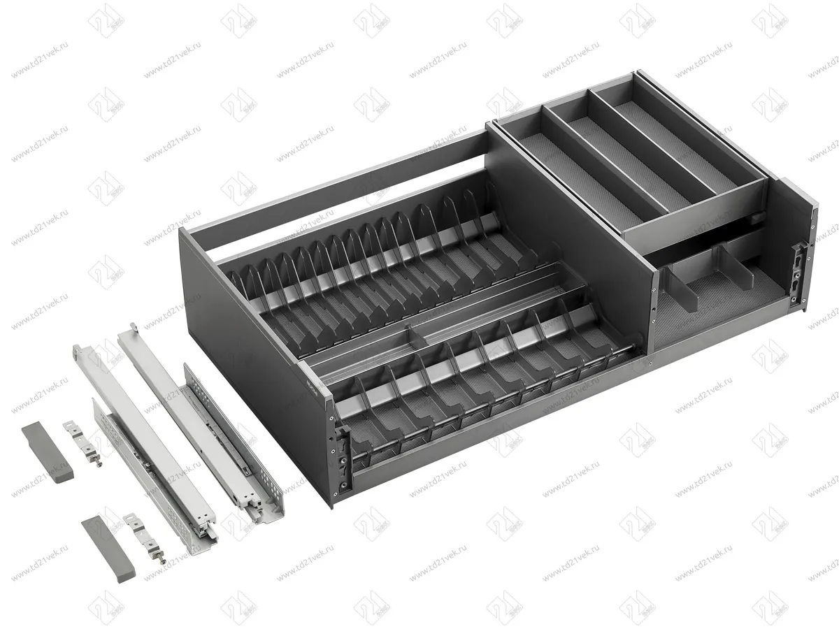 Мультиящик для посуды и столовых приборов выдвижной, в базу 600мм, 564х470х226 мм, Encanto, нагрузка 35 кг, серый 1