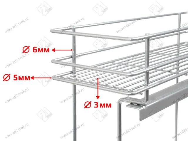 Бутылочница 150 правая (448х108х535мм) на скрытых направляющих с доводчиком, хром крашенный / двухуровневая корзина 3
