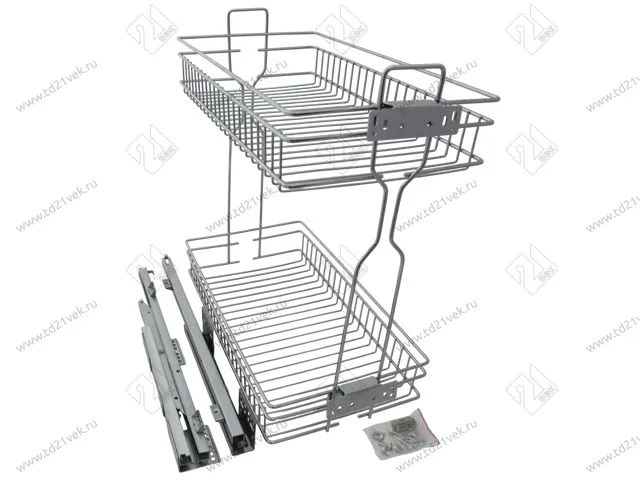 Бутылочница для кухни 300 левая, на скрытых направляющих с доводчиком / двухуровневая корзина 1